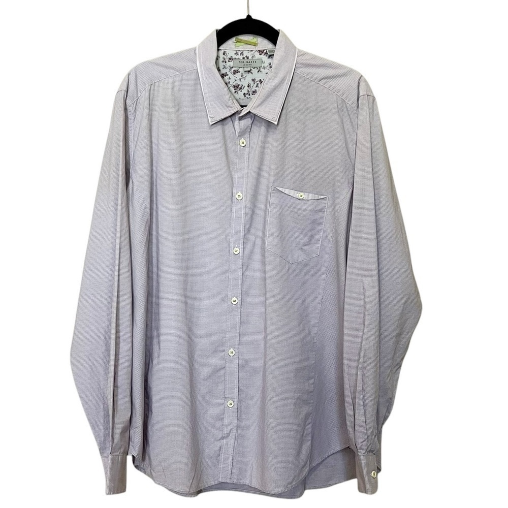 Ted Baker Men’s Lavender Purple Check Button Down Shirt Casual Office Size 7/2XL